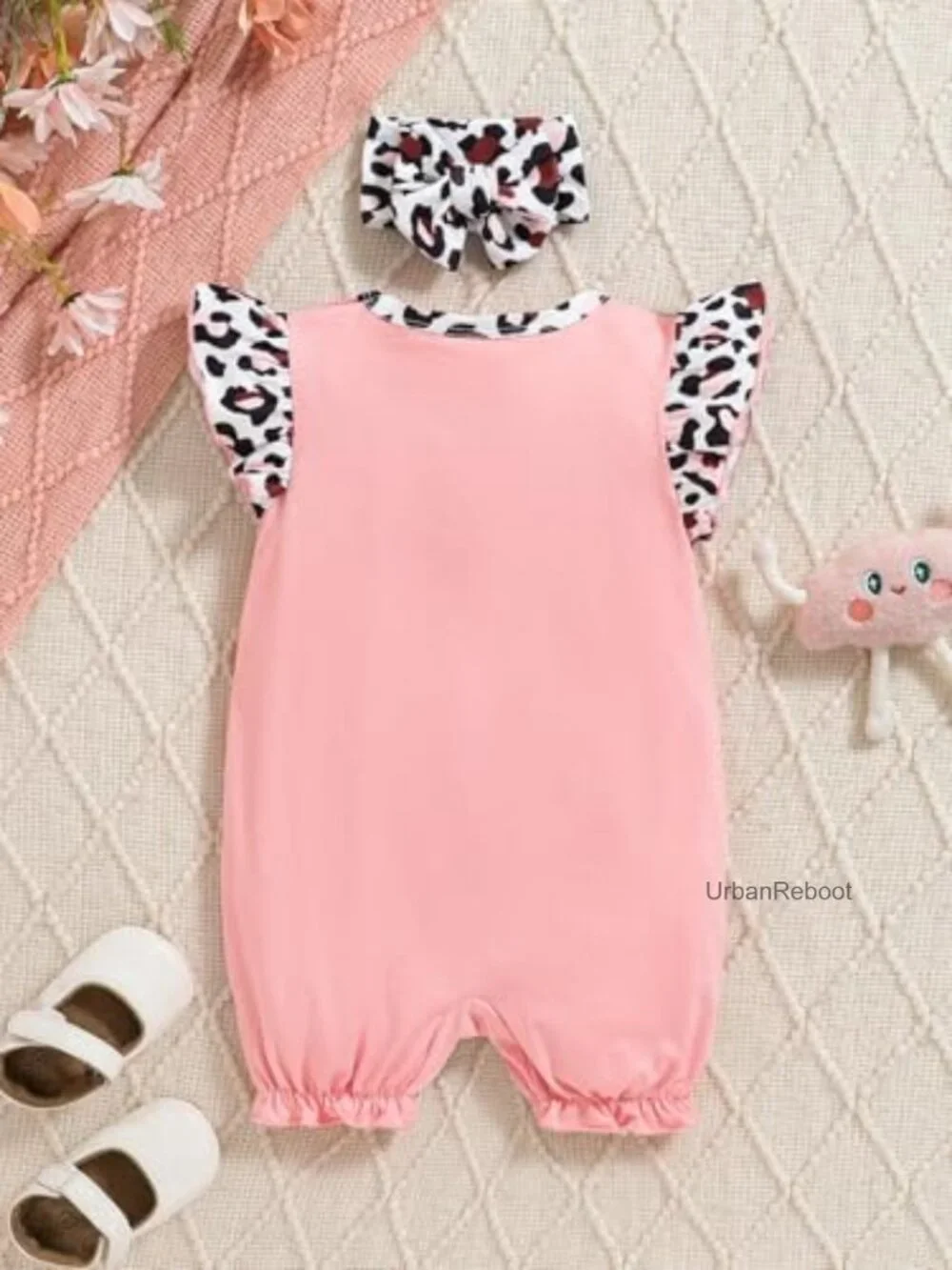 Newborn Baby Girl Floral Romper Jumpsuit with Hat Headband